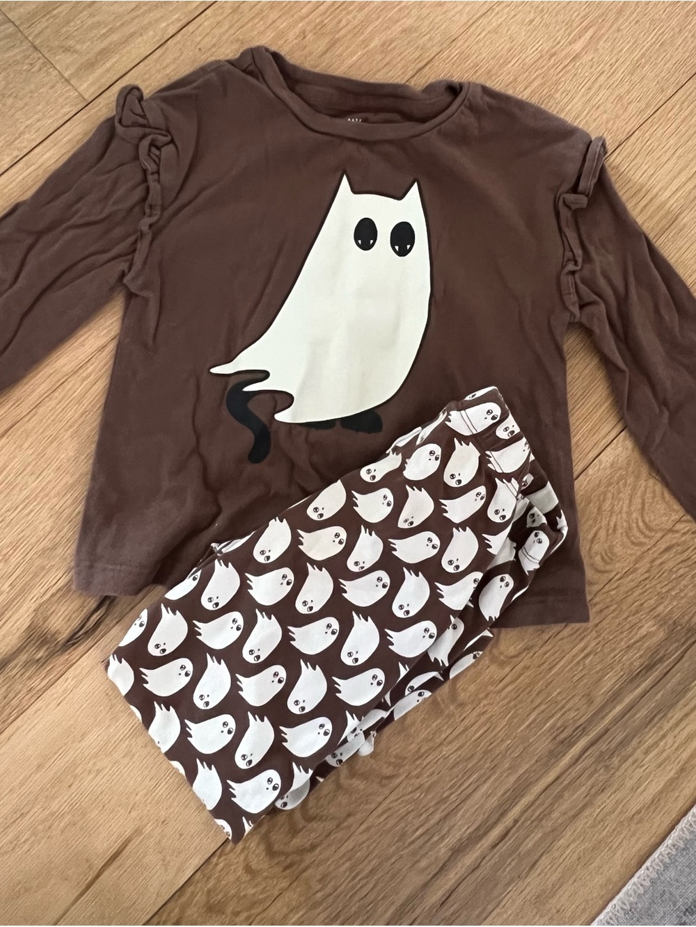 Kids Brown Ghost Print Pajama Set